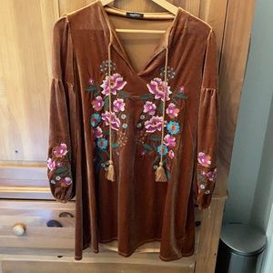 Brand new embroidered velvet mini dress